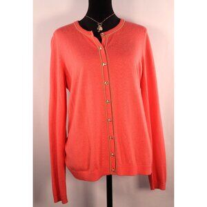 Talbots Coral Cardigan Sweater Gold Trim & metal Buttons Size M Petite